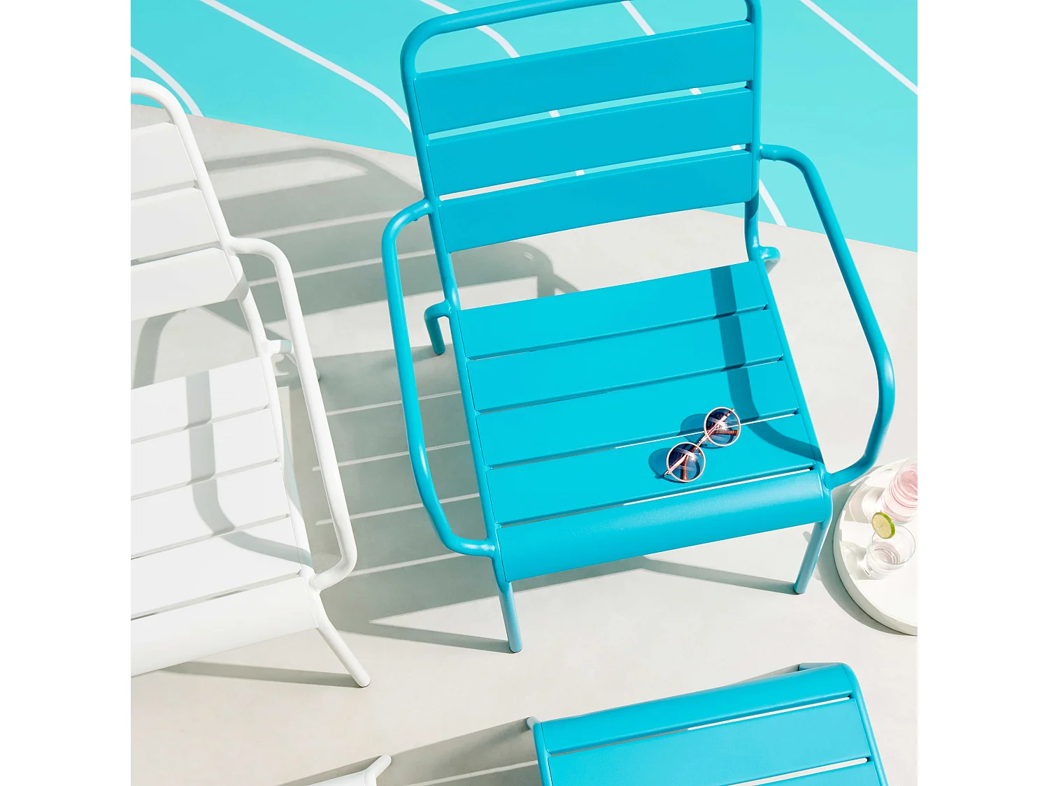 Fauteuil de jardin bas relax acier bleu - Palavas