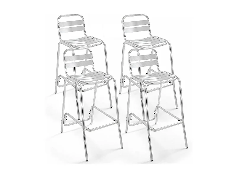 Set van 4 hoge stoelen in grijs aluminium