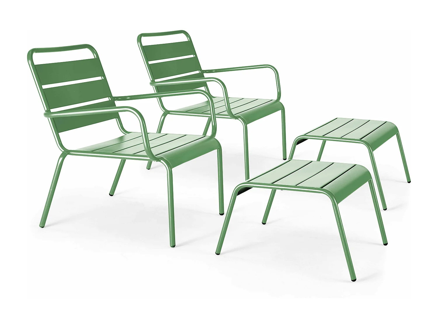 Lot de 2 fauteuils relax avec repose-pieds en métal vert cactus - Palavas