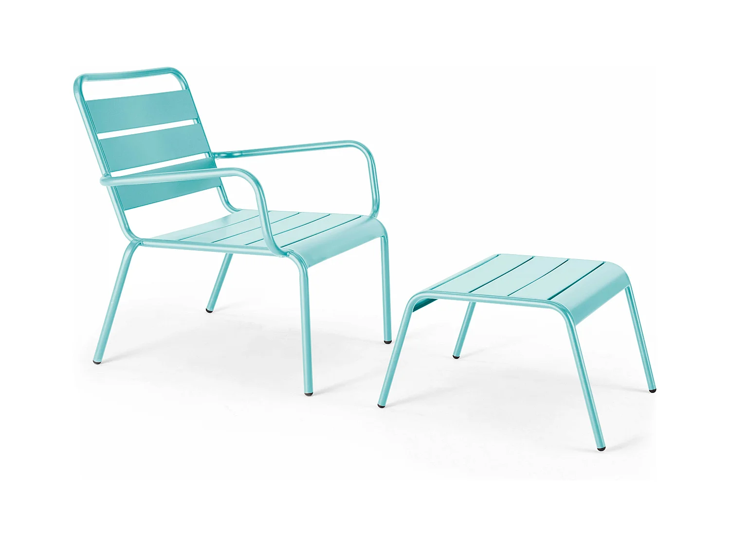 Fauteuil relax et repose pied en métal turquoise - Palavas