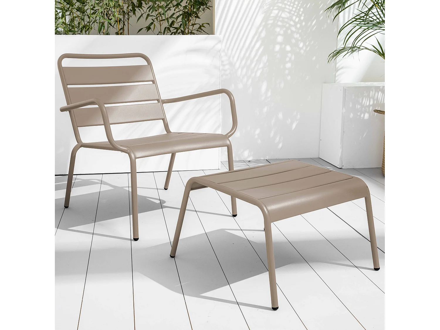 Lot 2 fauteuils relax avec repose-pieds métal gris et taupe - Palavas