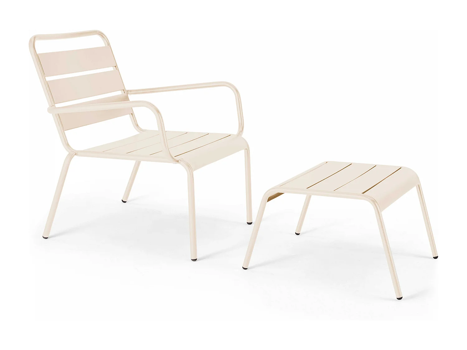 Lot 2 fauteuils relax avec repose-pieds métal gris et ivoire - Palavas