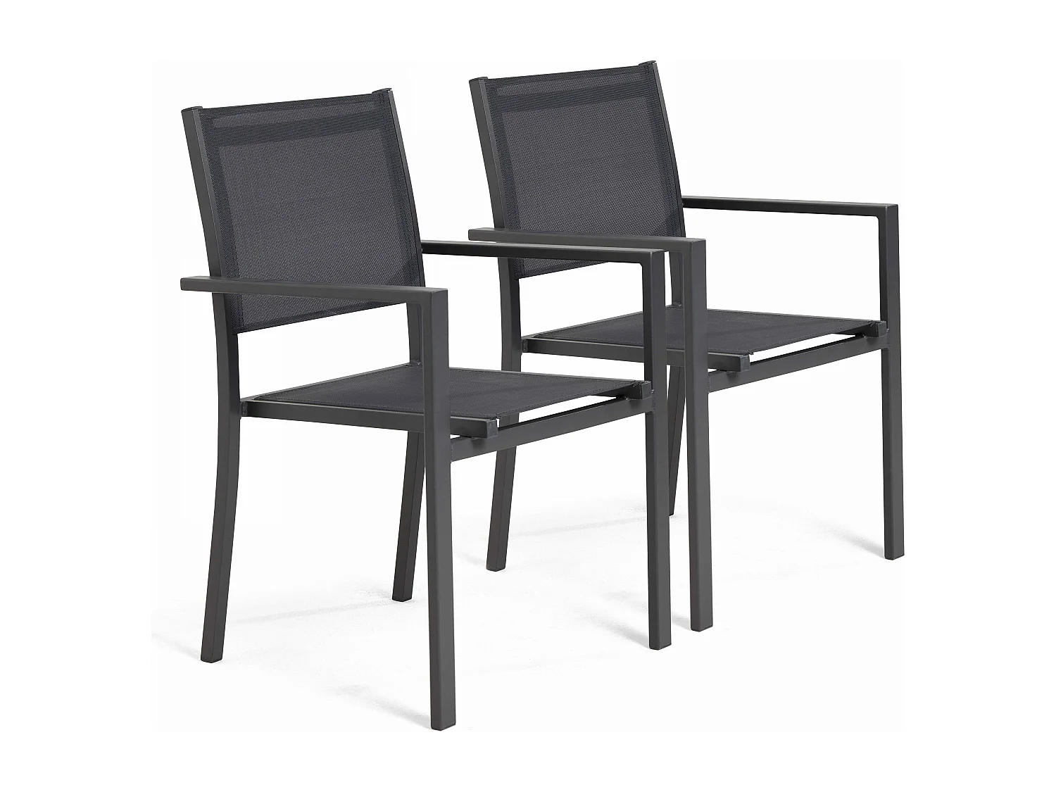 Lot de 2 fauteuils de jardin aluminium et textilène gris