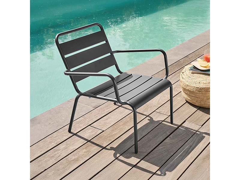 Fauteuil de jardin bas relax acier anthracite - Palavas