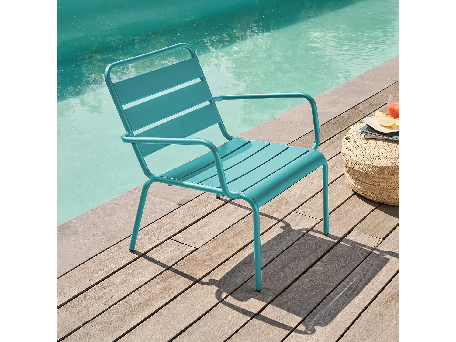 Fauteuil de jardin bas relax acier turquoise - Palavas