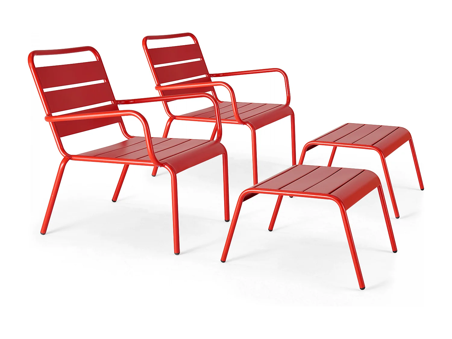 Lot de 2 fauteuils relax avec repose-pieds en métal rouge - Palavas