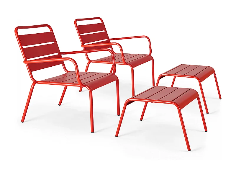 Set van 2 relaxfauteuils met rode voetenbank