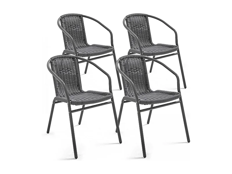 Lot 4 fauteuils de jardin aluminium et résine noir