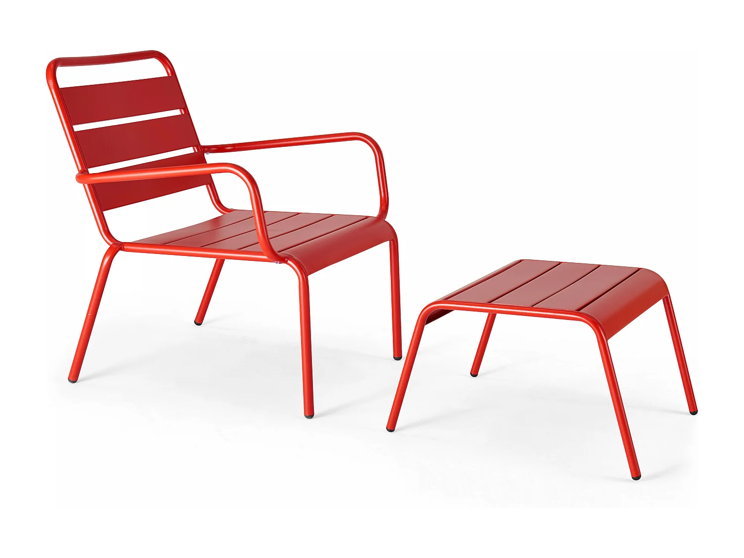 Lot 2 fauteuils relax avec repose-pieds métal gris et rouge - Palavas