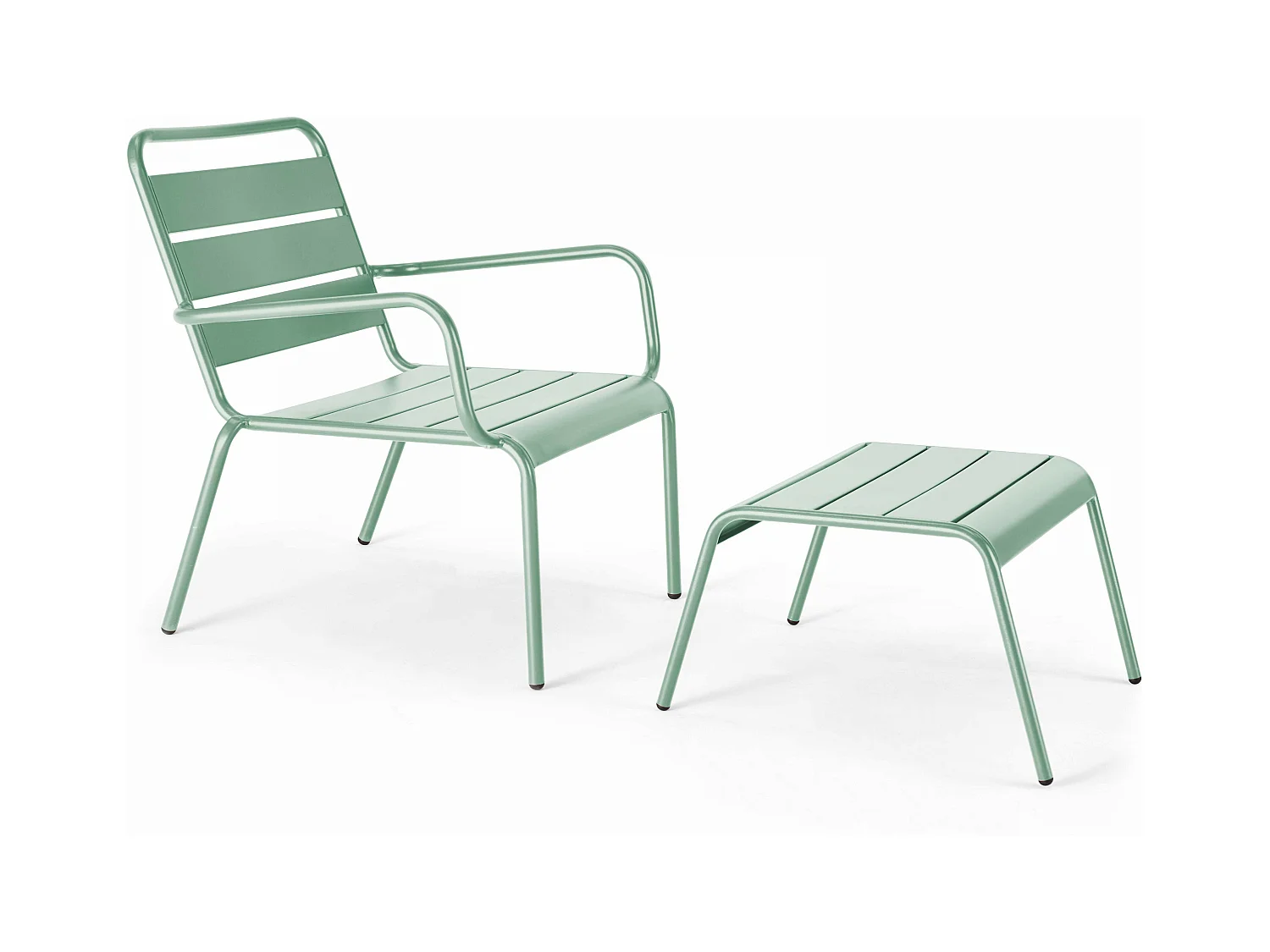 Fauteuil relax et repose pied en métal vert sauge - Palavas
