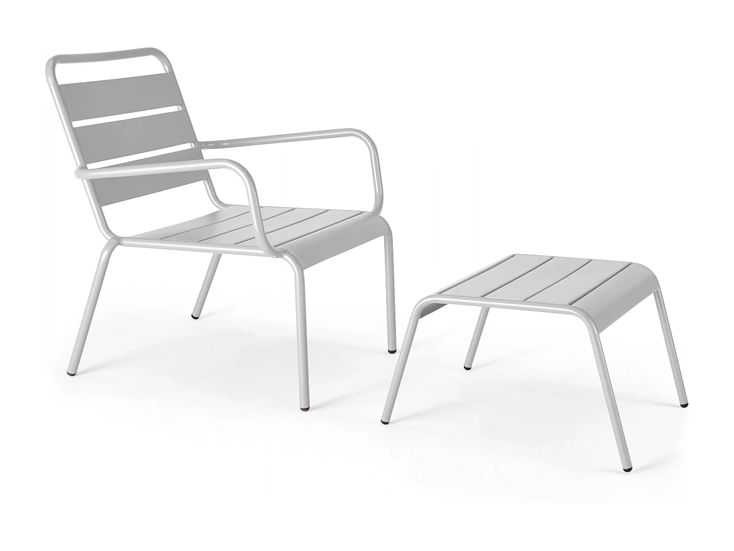 Lot 2 fauteuils relax avec repose-pieds métal gris et blanc - Palavas
