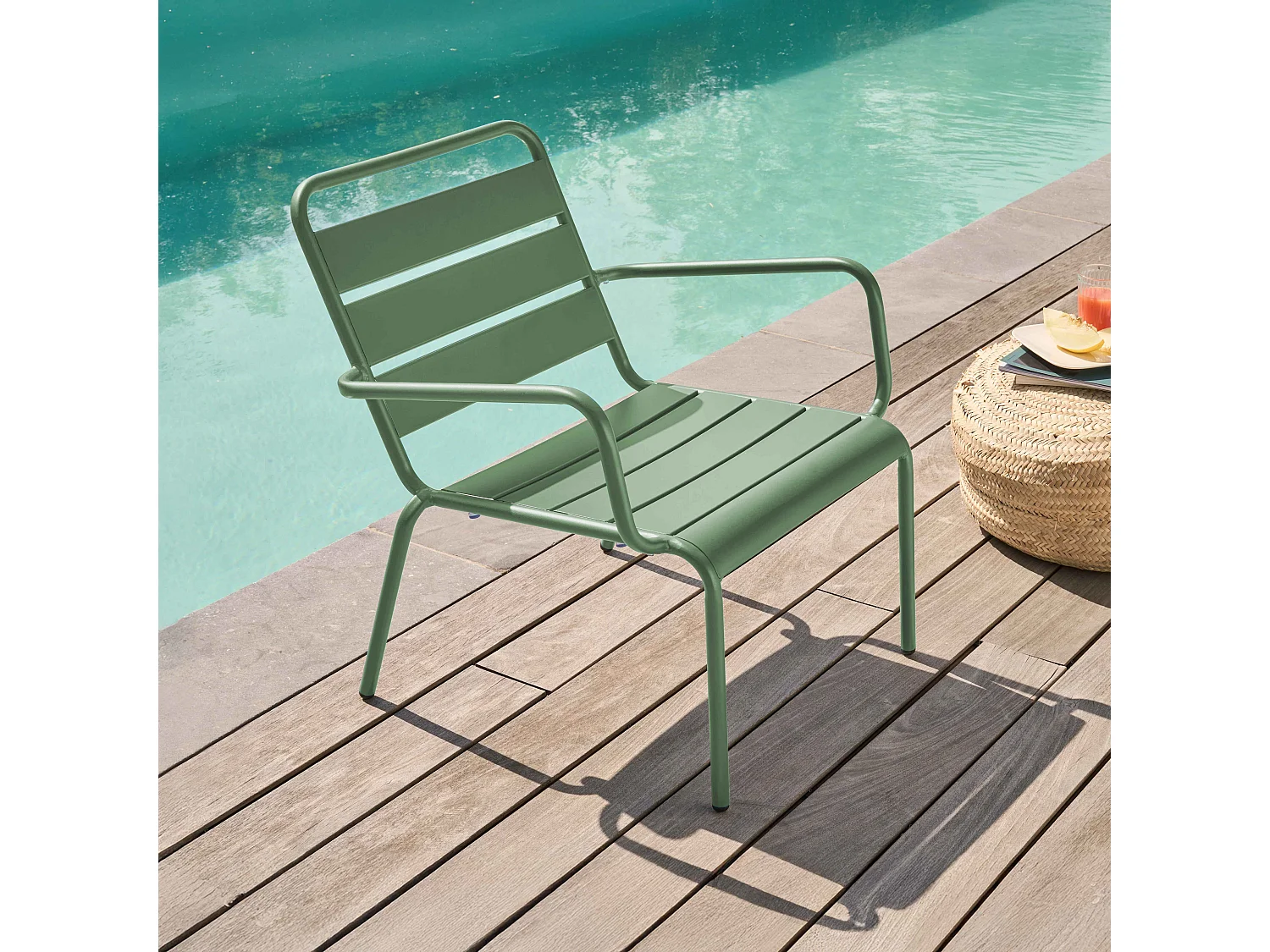 Fauteuil de jardin bas relax acier vert sauge - Palavas