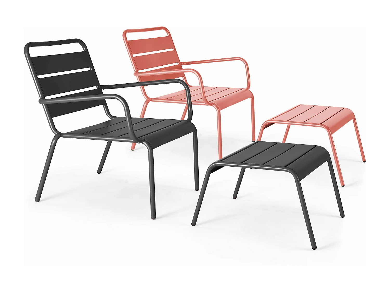 Lot 2 fauteuils relax avec repose-pieds métal gris et argile - Palavas