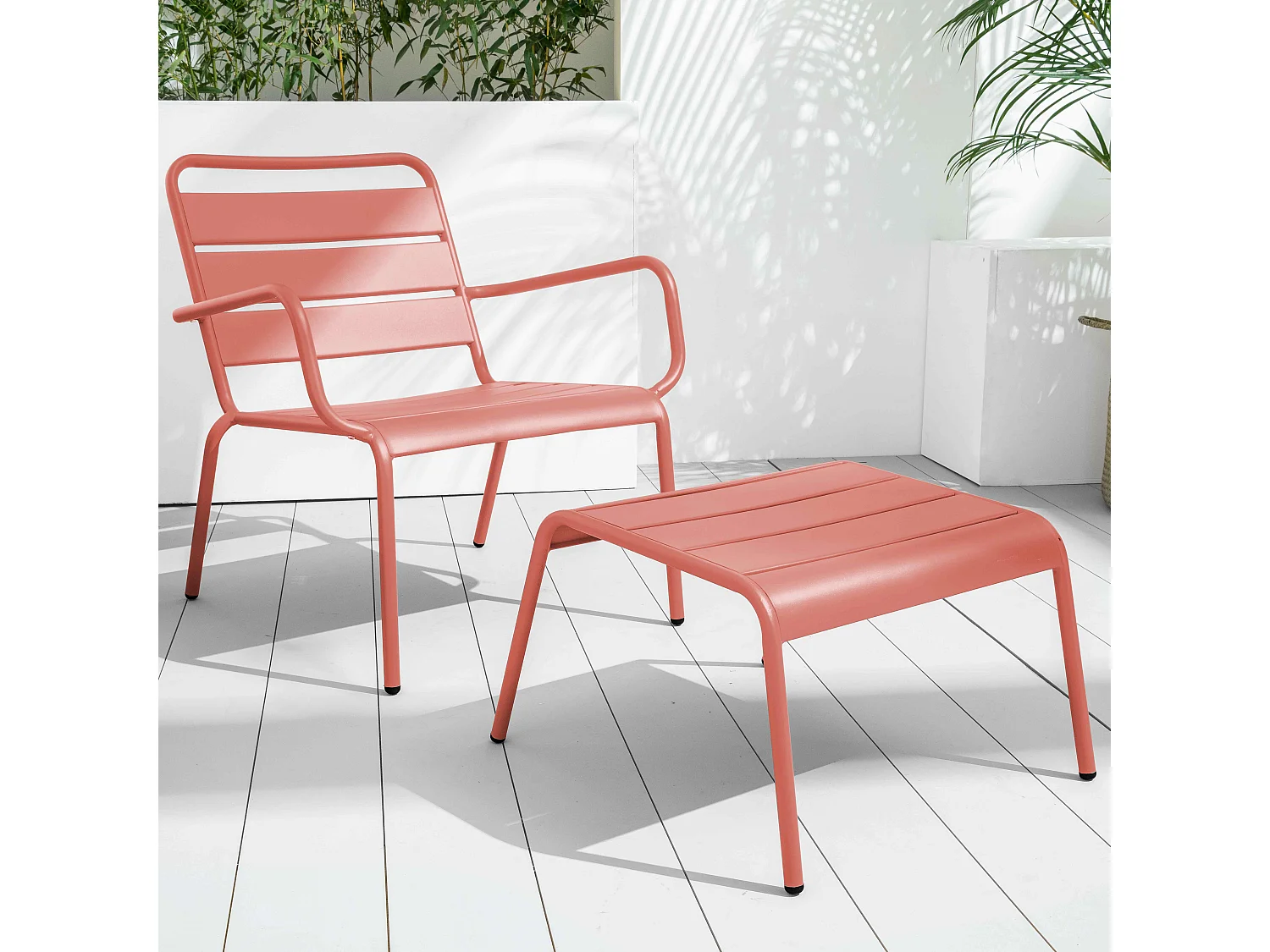 Lot 2 fauteuils relax avec repose-pieds métal gris et argile - Palavas