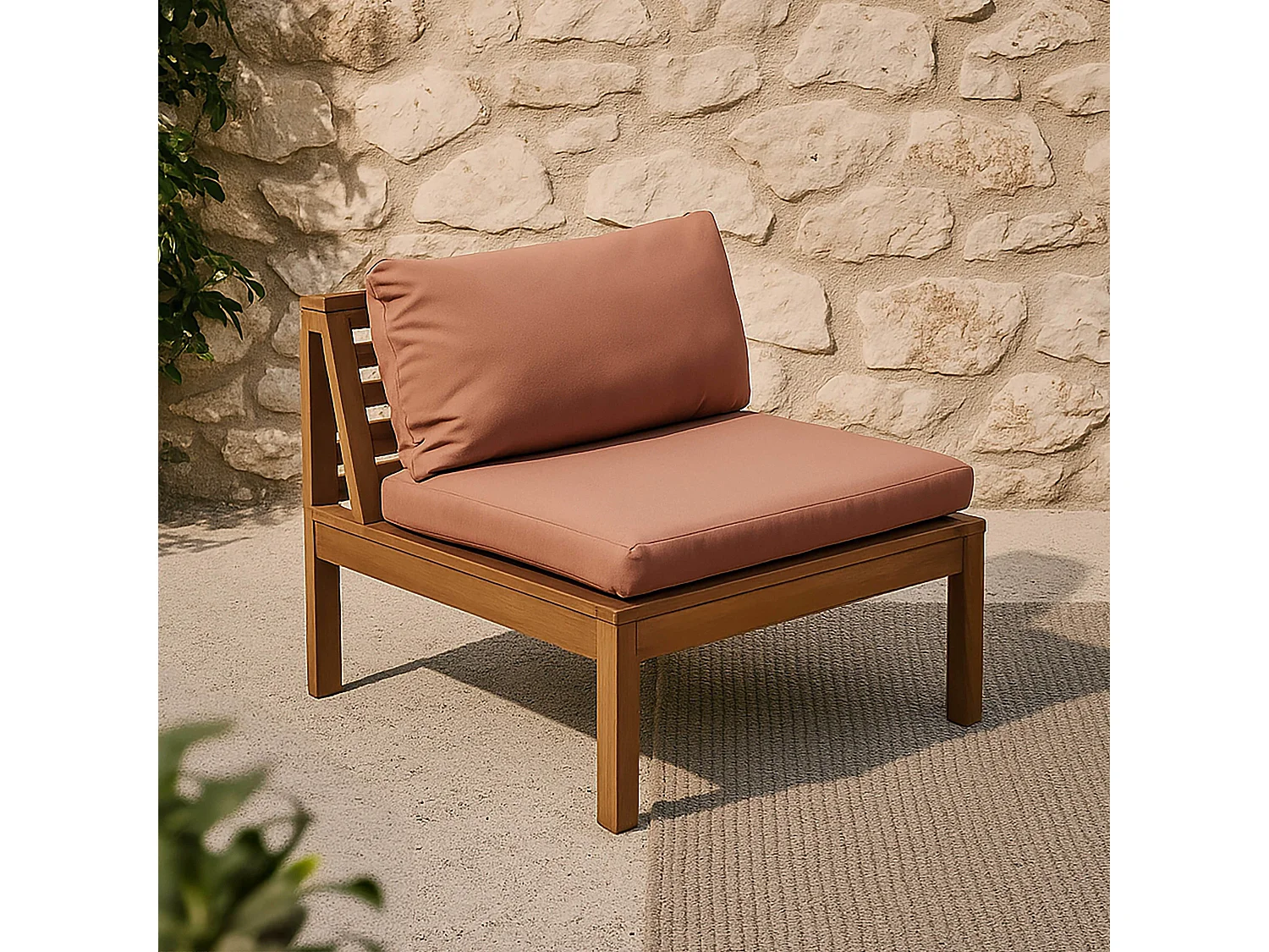 Fauteuil de jardin bas en bois d'eucalyptus terracotta