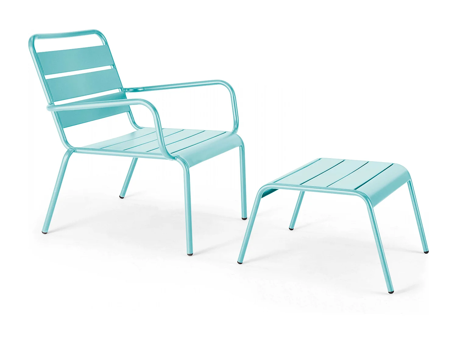Set van 2 relaxfauteuils met grijze en turquoise voetensteunen
