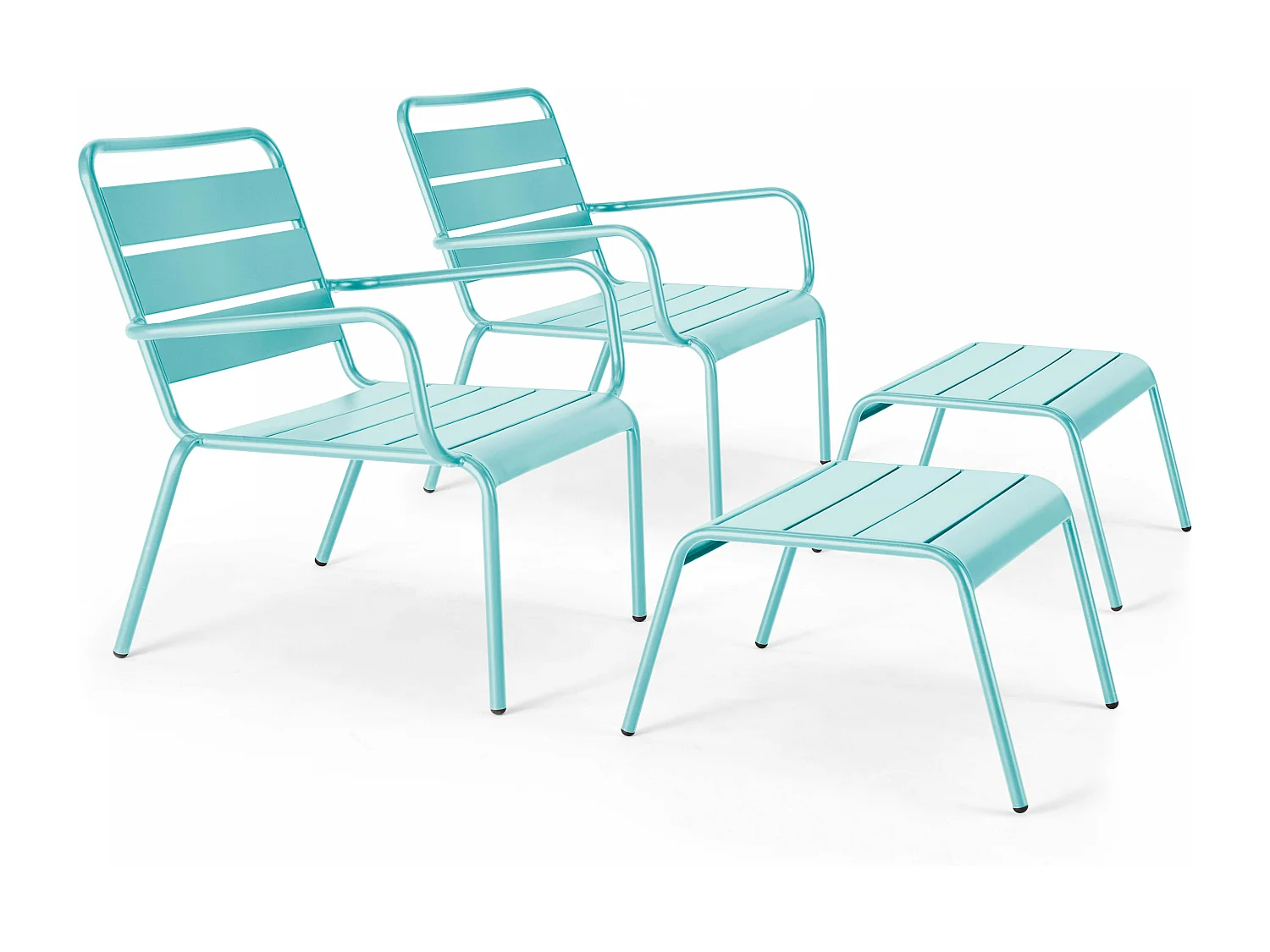 Lot de 2 fauteuils relax avec repose-pieds en métal turquoise - Palavas