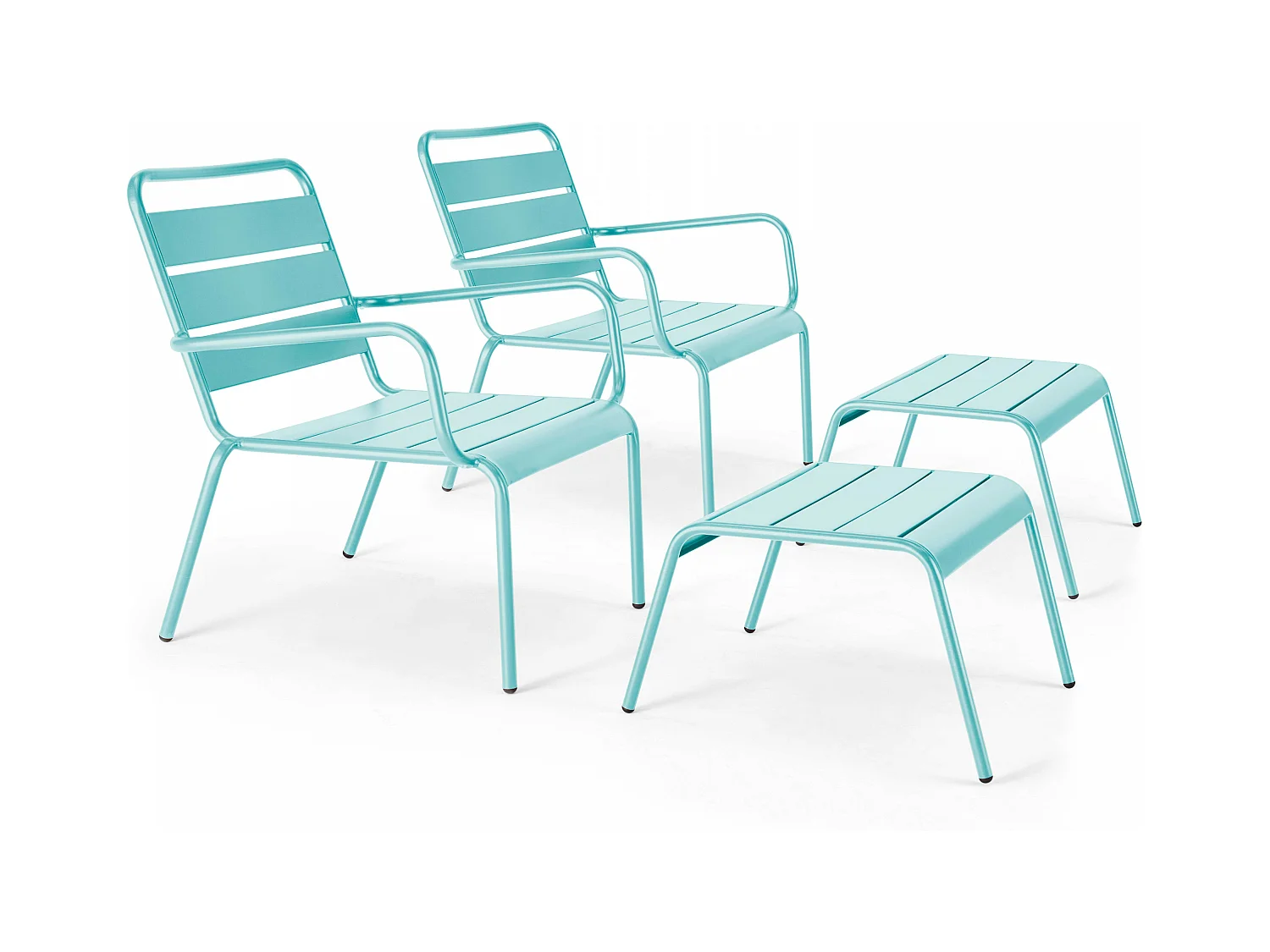 Lot de 2 fauteuils relax avec repose-pieds en métal turquoise - Palavas