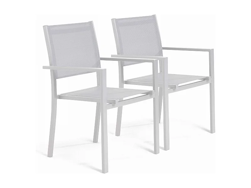 Lot de 2 fauteuils de jardin aluminium et textilène blanc