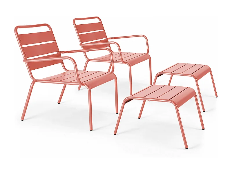 Lot de 2 fauteuils relax avec repose-pieds en métal argile - Palavas