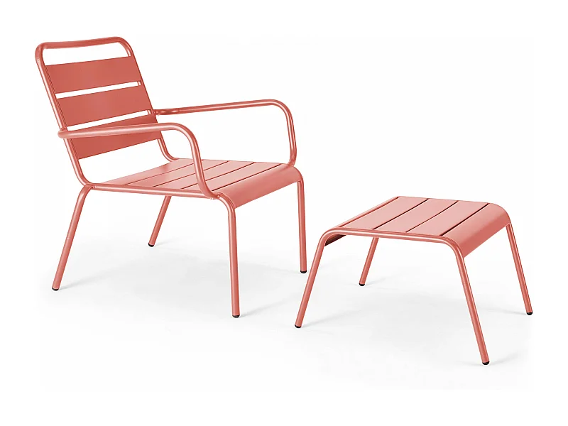 Fauteuil relax et repose pied en métal argile - Palavas