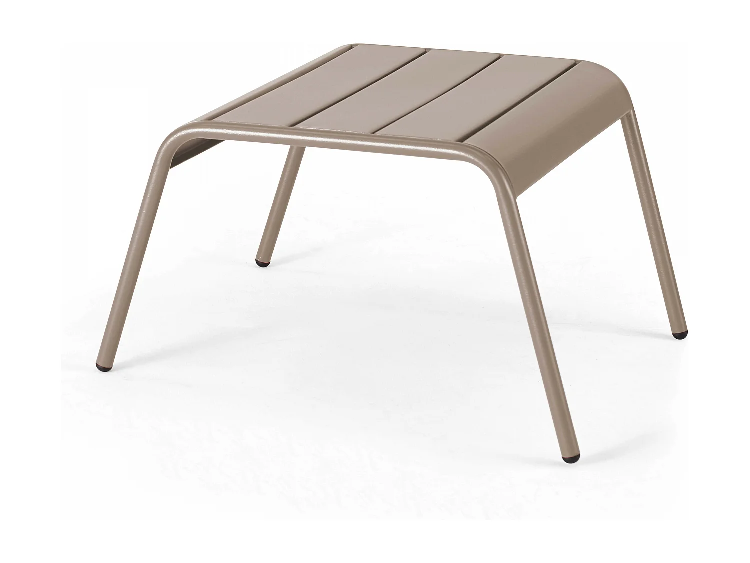 Relaxfauteuil en voetenbankje van taupekleurig metaal