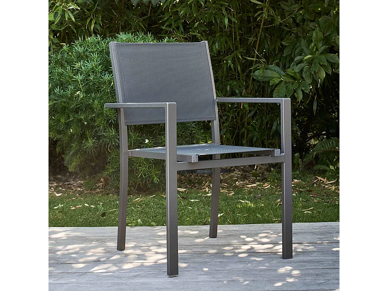 Fauteuil de jardin aluminium et textilène gris
