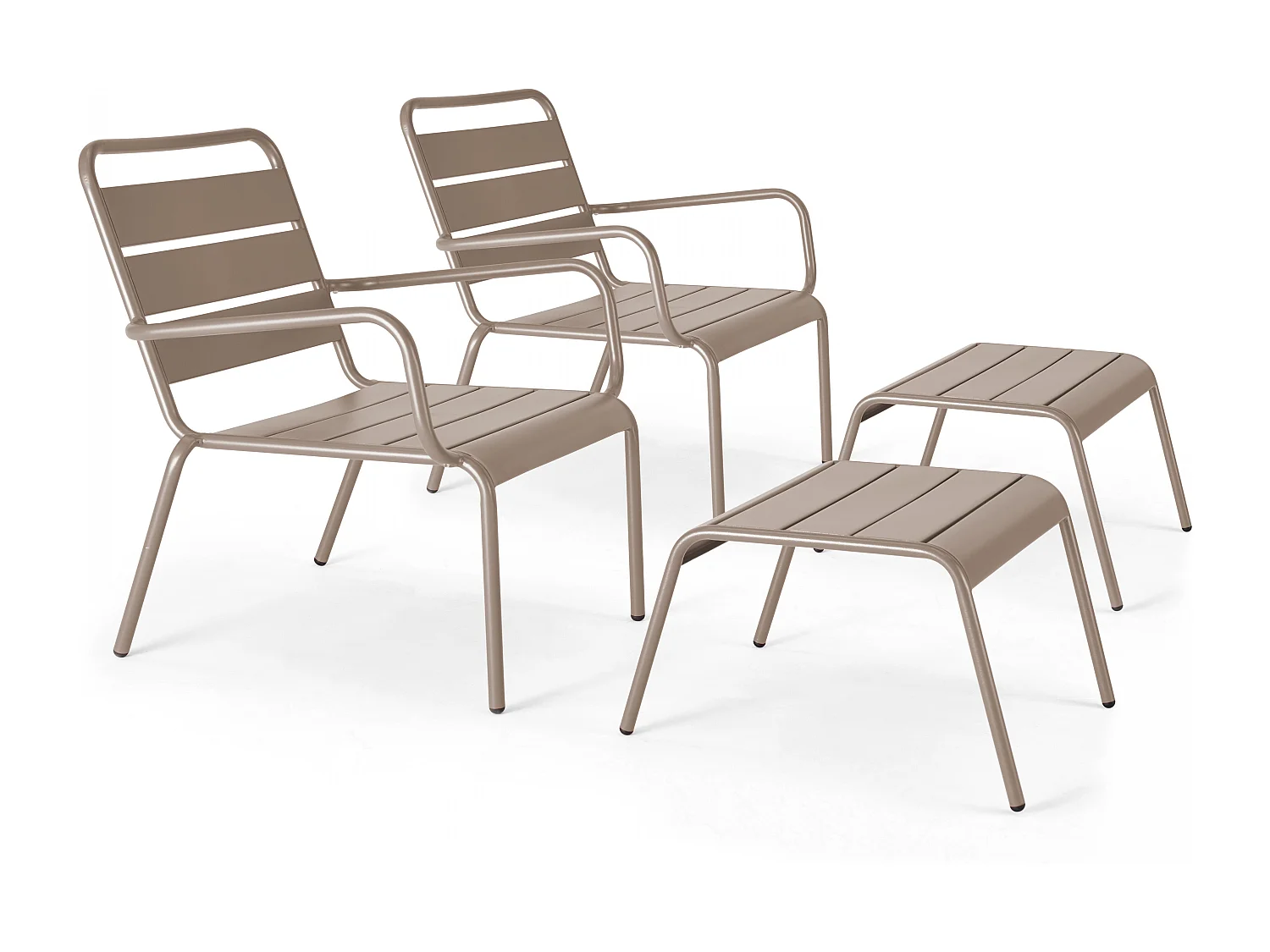 Lot de 2 fauteuils relax avec repose-pieds en métal taupe - Palavas