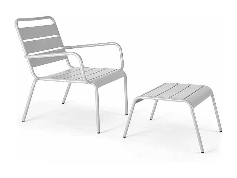 Fauteuil relax et repose pied en métal blanc - Palavas
