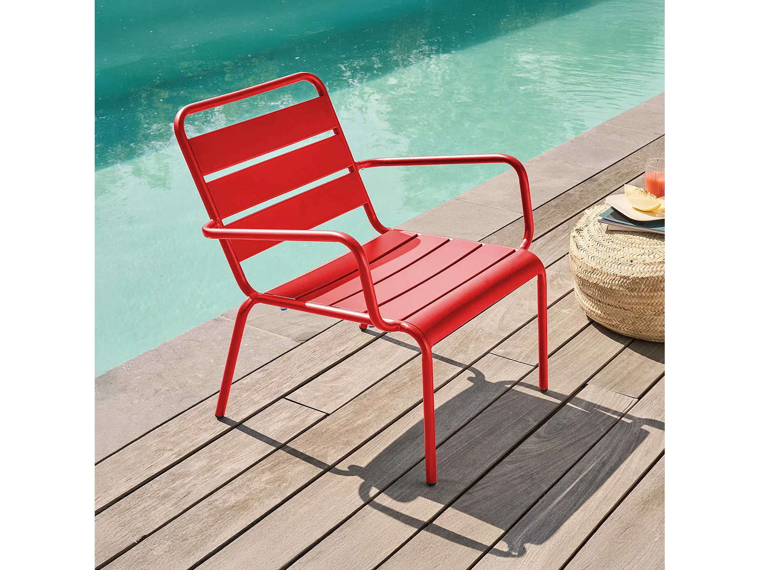 Fauteuil de jardin bas relax acier rouge - Palavas