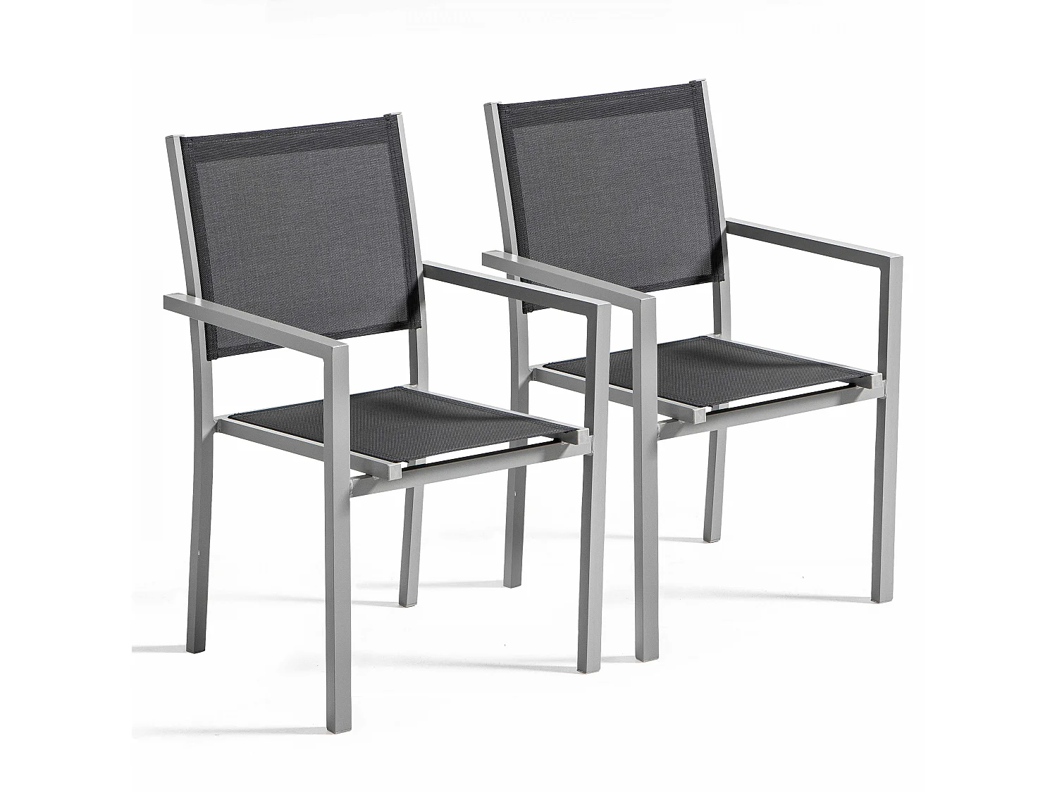 Lot de 2 fauteuils de jardin en aluminium et textilène gris