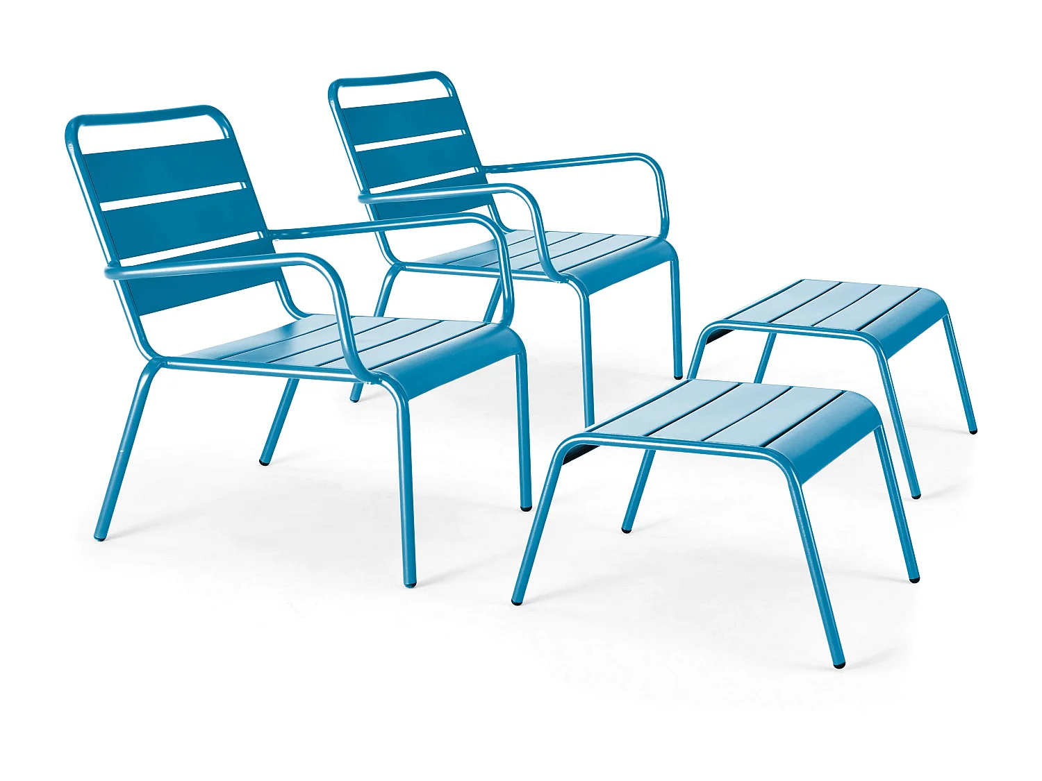 Lot de 2 fauteuils relax avec repose-pieds en métal bleu pacific - Palavas