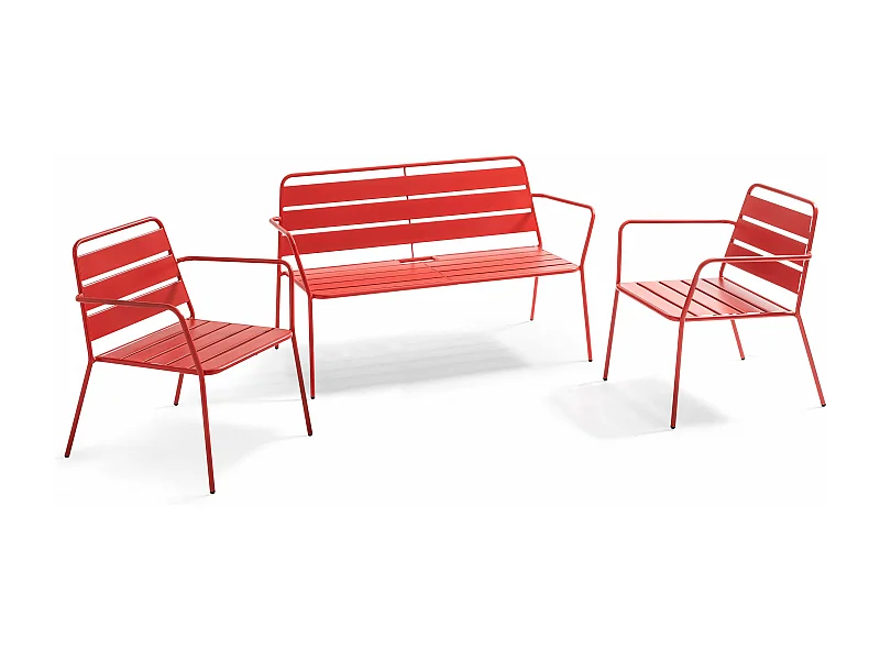Salon de jardin 4 places en métal rouge - Palavas