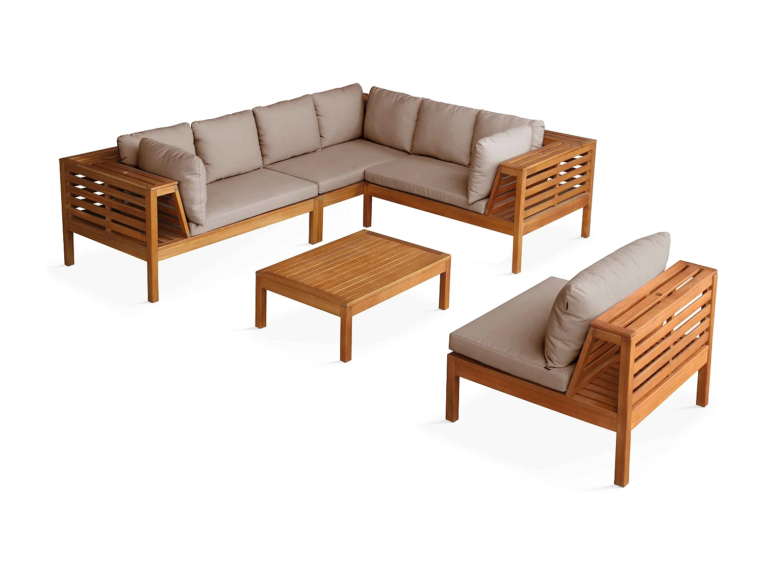 Salon de  jardin d'angle 6 places en bois d'eucalyptus taupe Maupiti