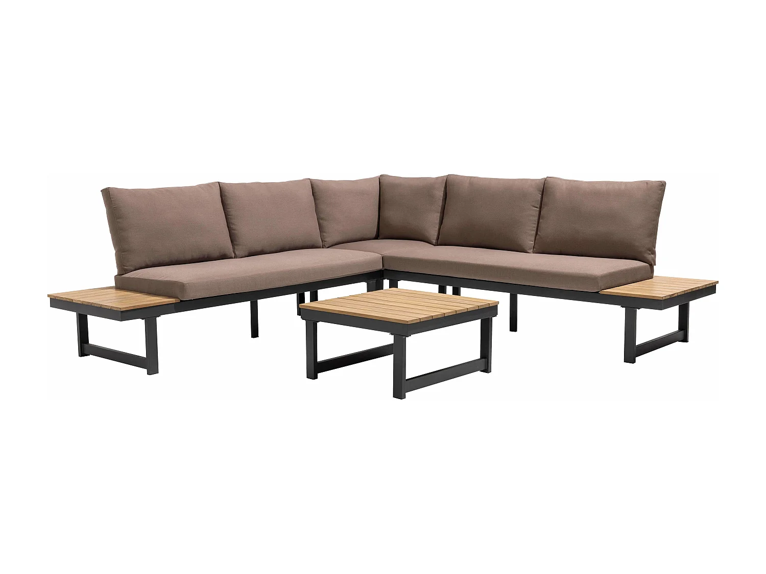 Salon de  jardin bas 6 places en aluminium et bois taupe