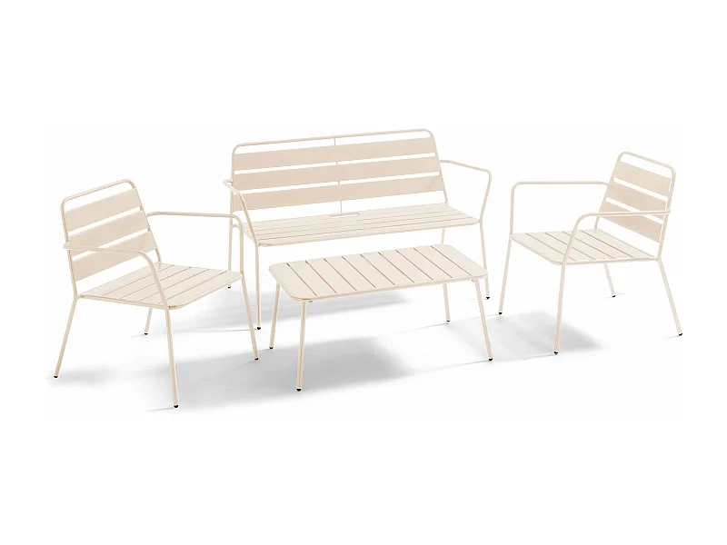 Salon de  jardin 4 places et 1 table basse en acier ivoire - Palavas