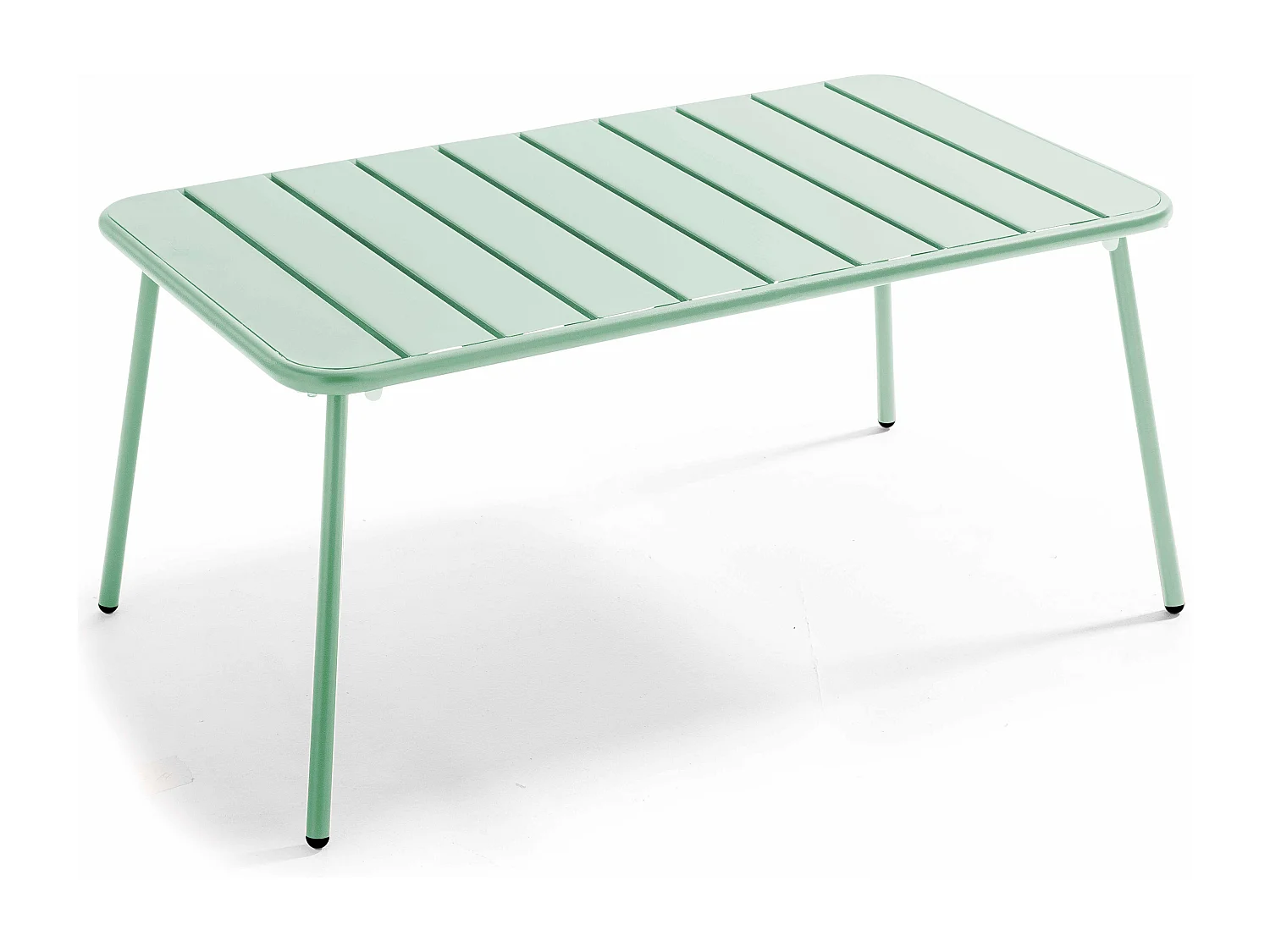 Tuinset met 4 stoelen en 1 salontafel van groen salie staal