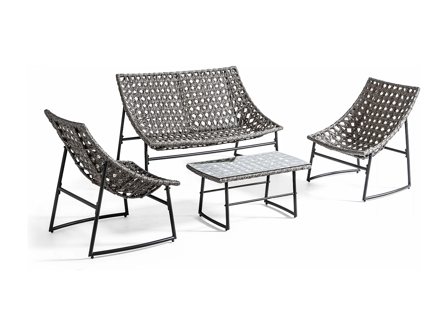 Salon de jardin 4 places en métal et résine gris