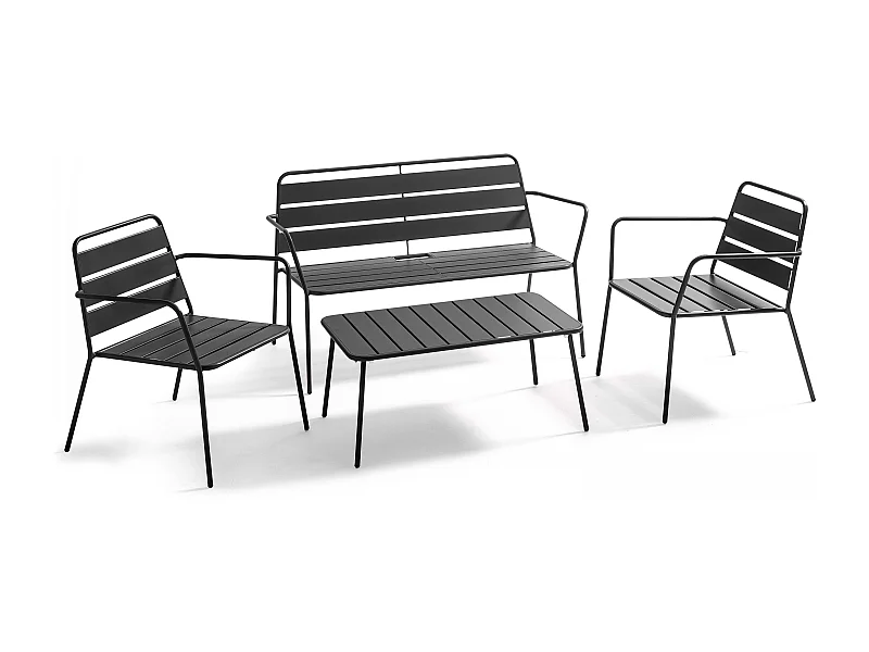Salon de jardin 4 places et 1 table basse en acier anthracite - Palavas