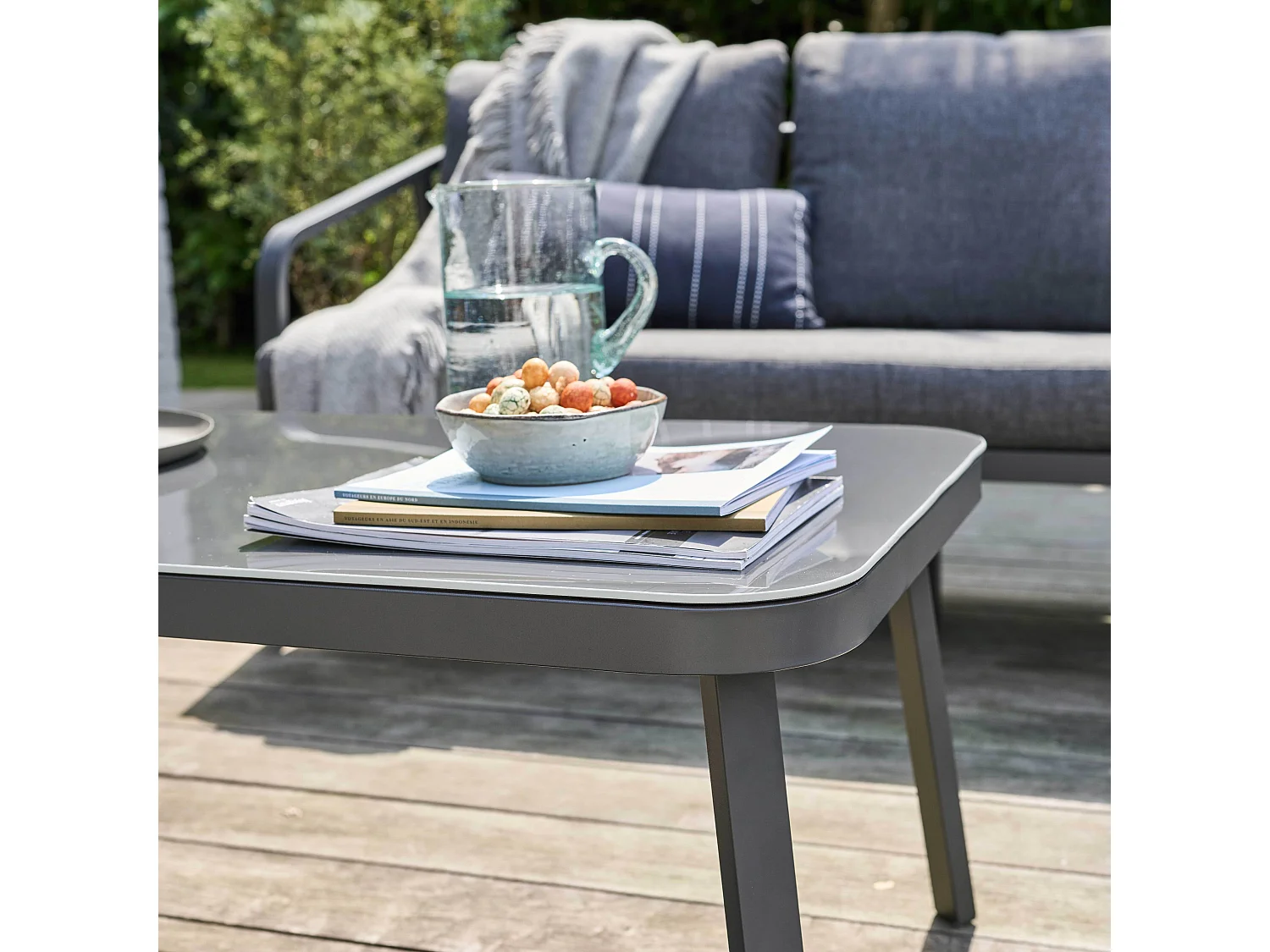 Salon de jardin 5 place en aluminium gris anthracite