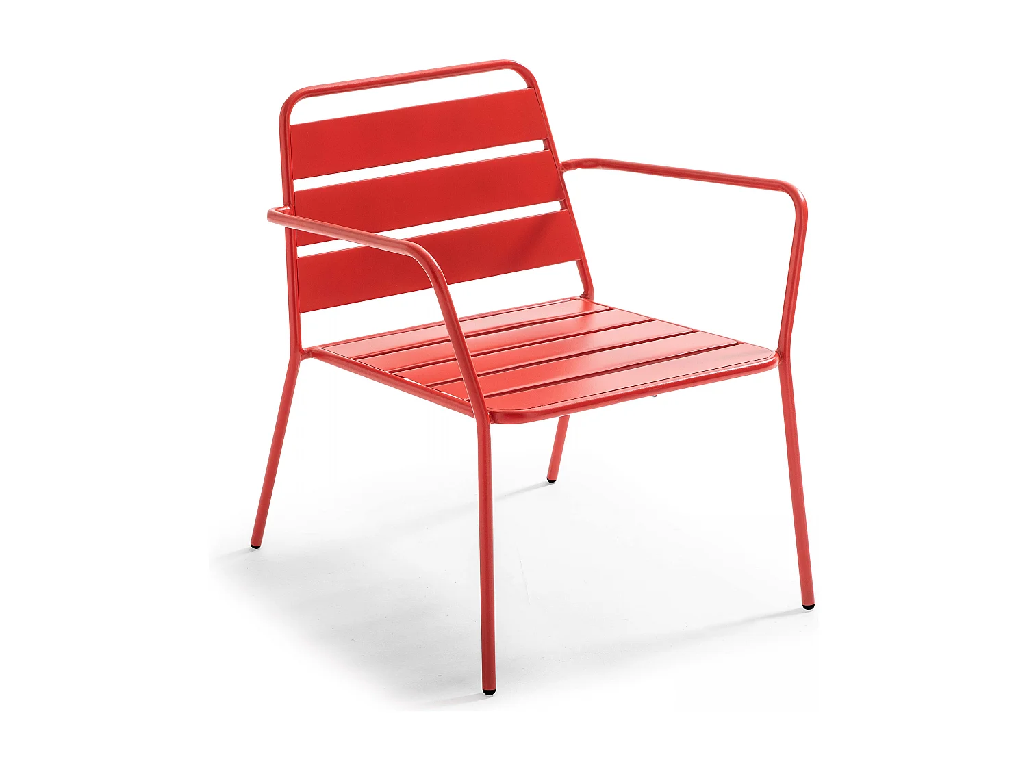 Salon de jardin 4 places et 1 table basse en acier rouge - Palavas