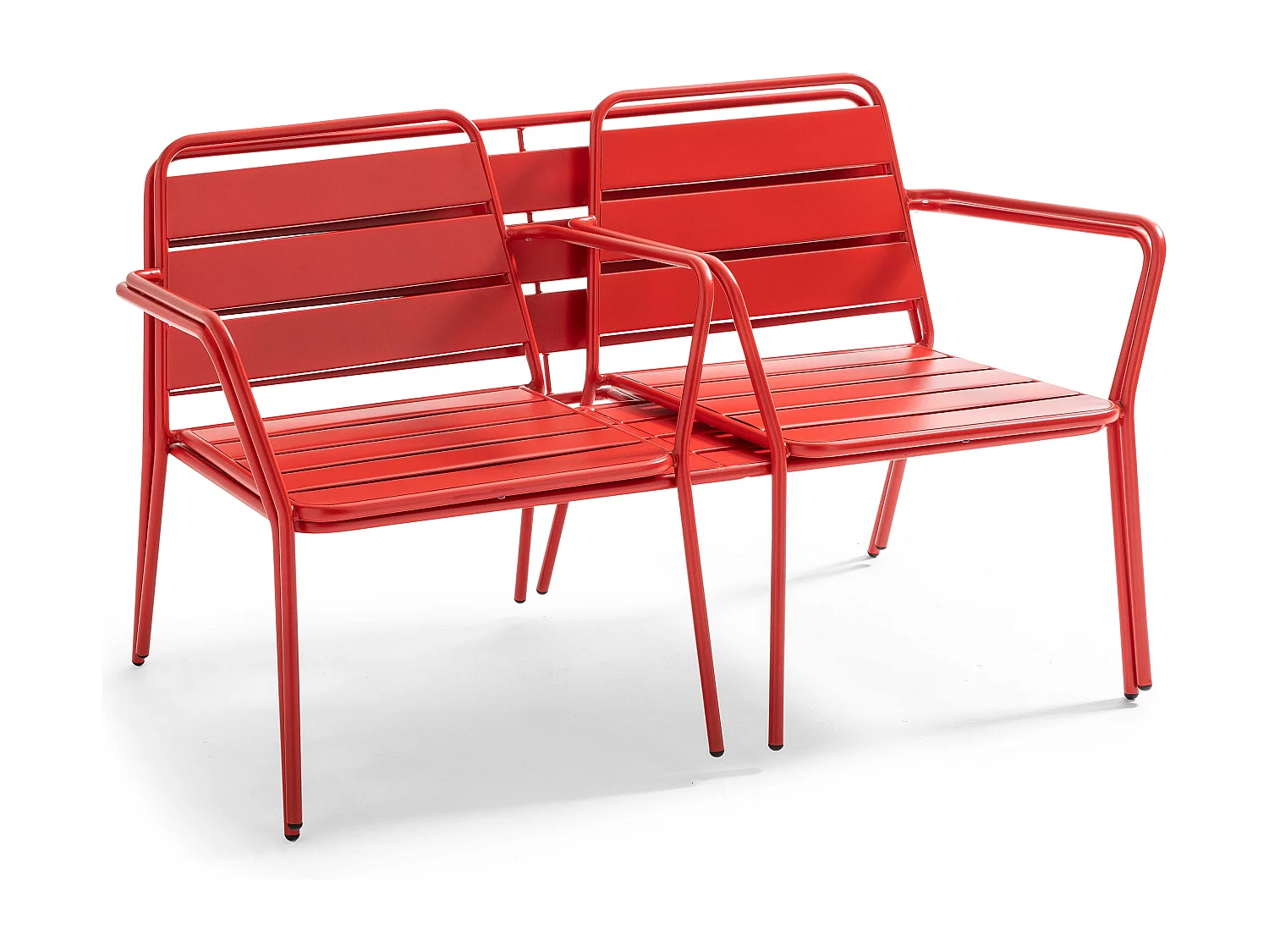 Salon de jardin 4 places et 1 table basse en acier rouge - Palavas