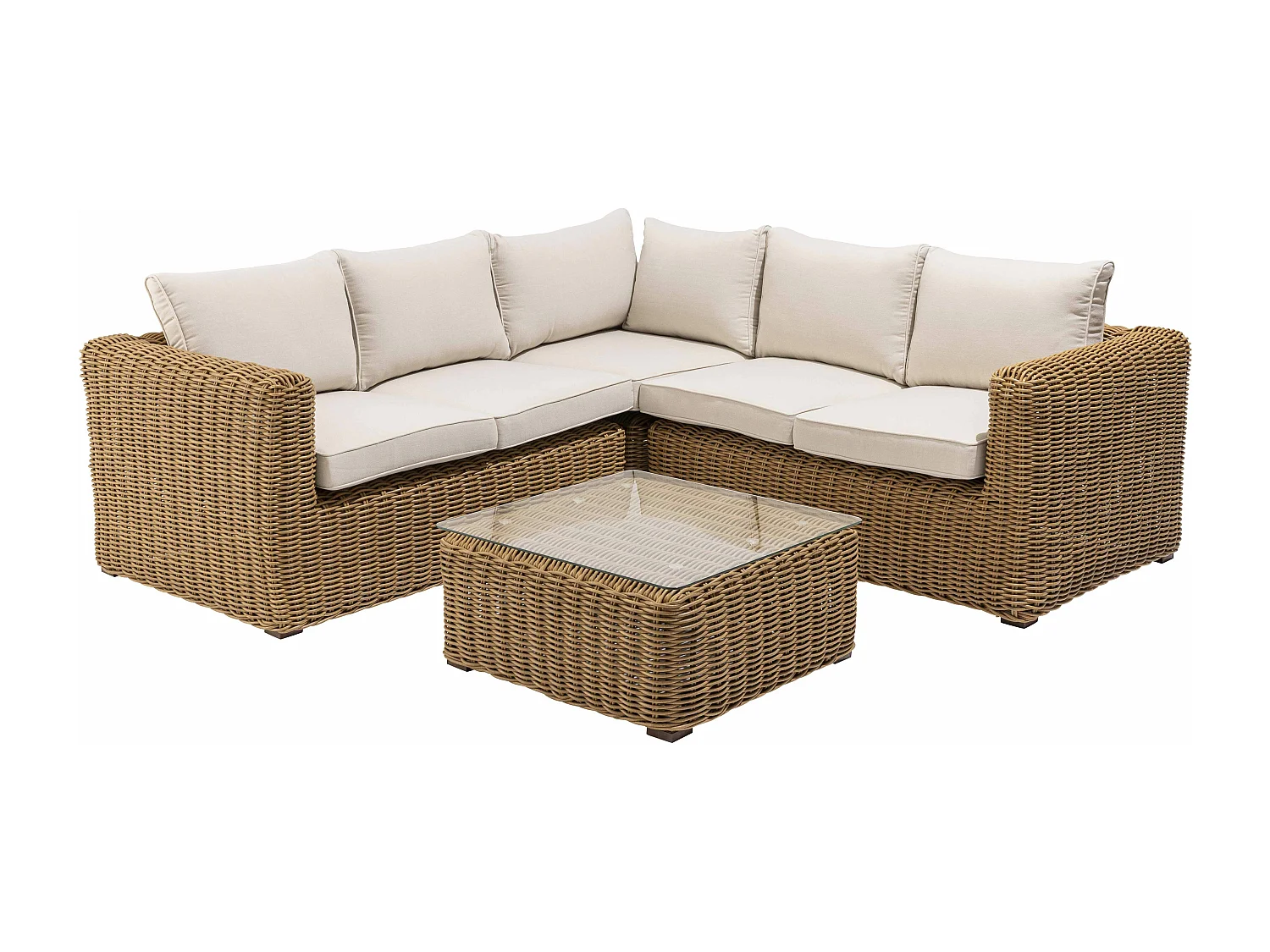 Salon de  jardin 5 places en résine tressée écru