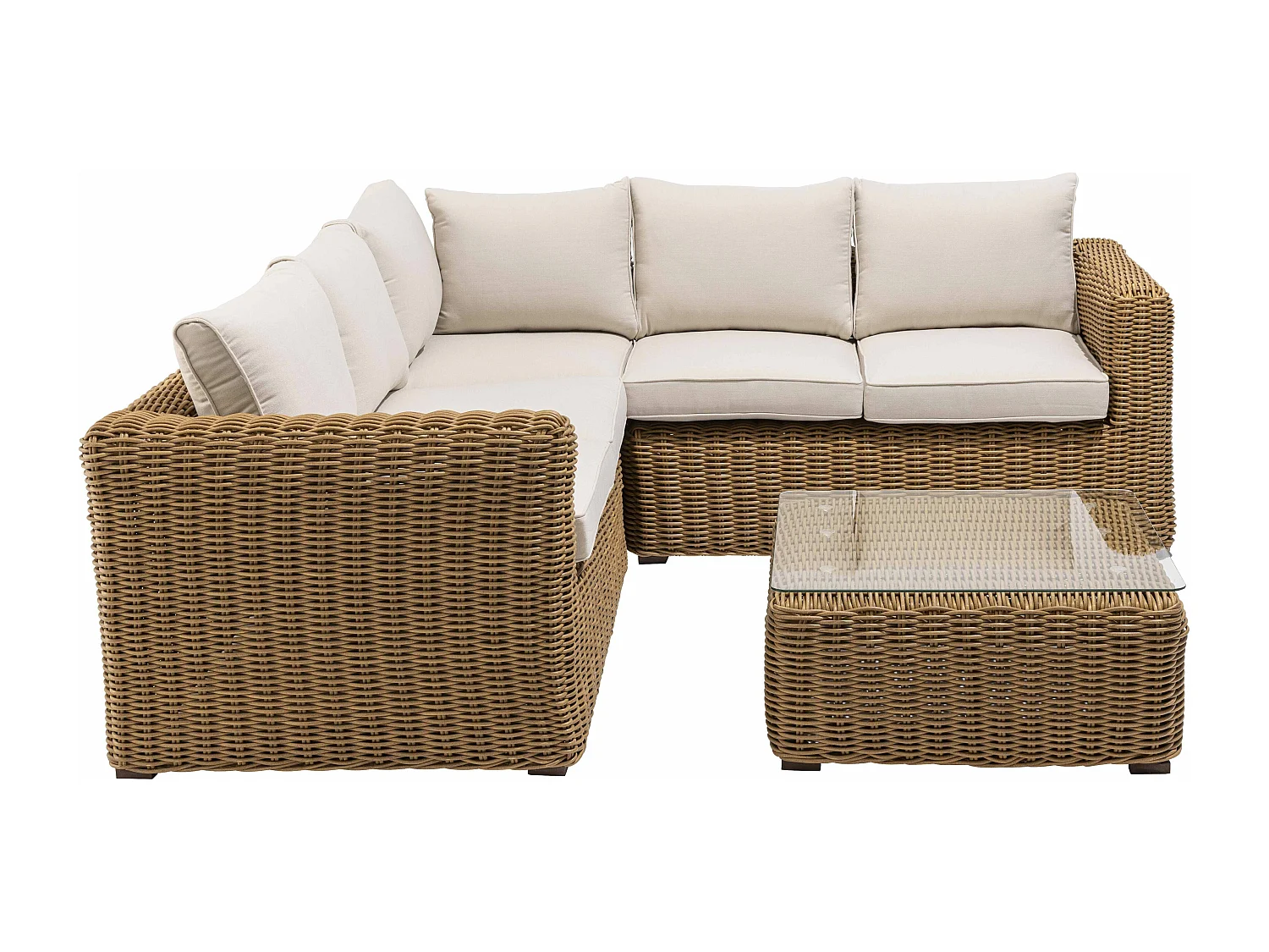 Salon de  jardin 5 places en résine tressée écru