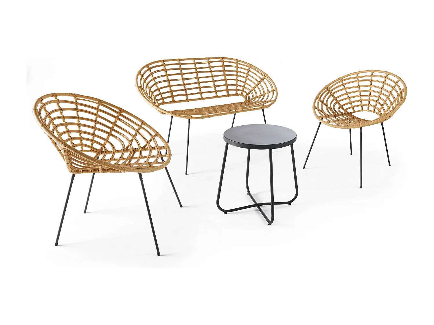 Sala de jardín de 4 plazas en ratán sintético