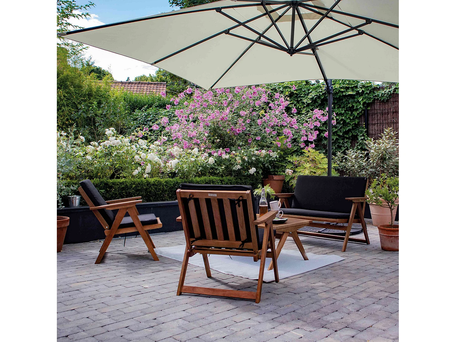 Salon de  jardin pliant 4 places en bois