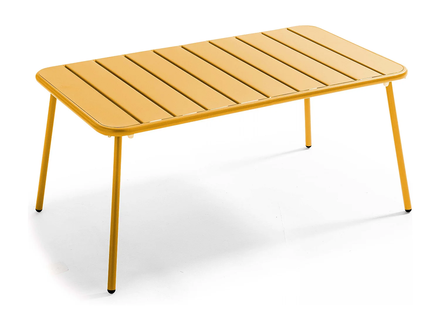 Tuinset met 4 stoelen en 1 salontafel van geel staal