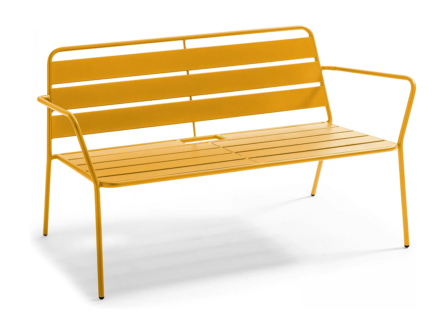 Tuinset met 4 stoelen en 1 salontafel van geel staal