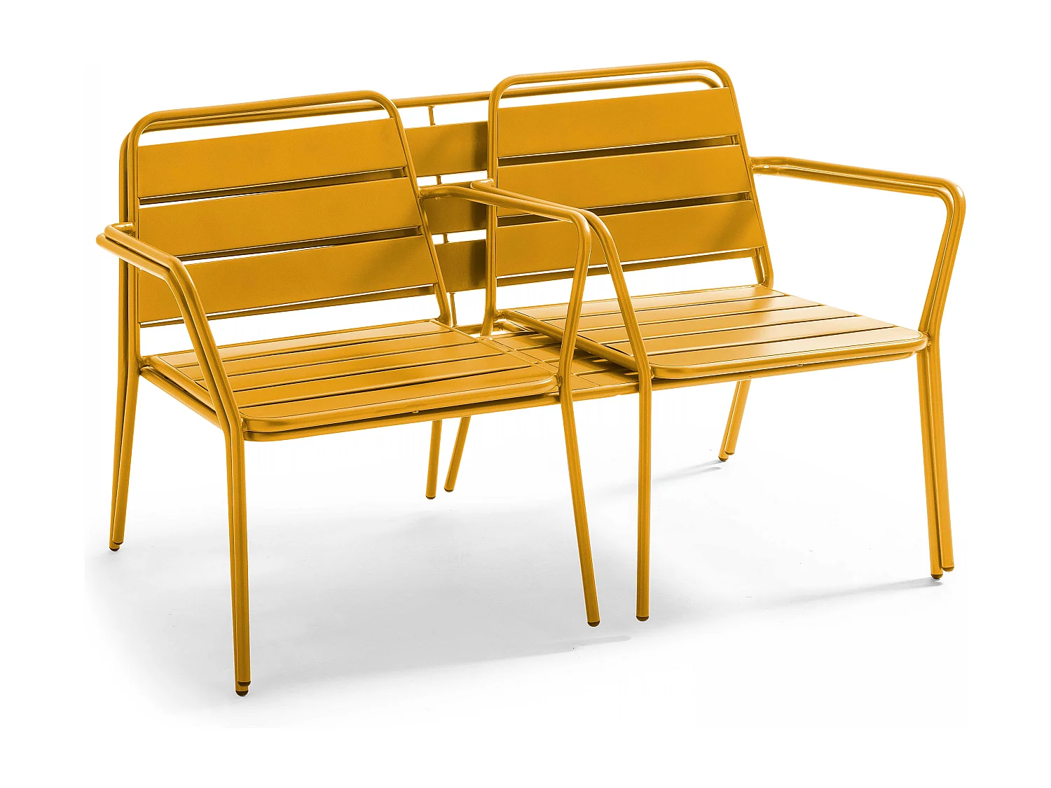 Tuinset met 4 stoelen en 1 salontafel van geel staal