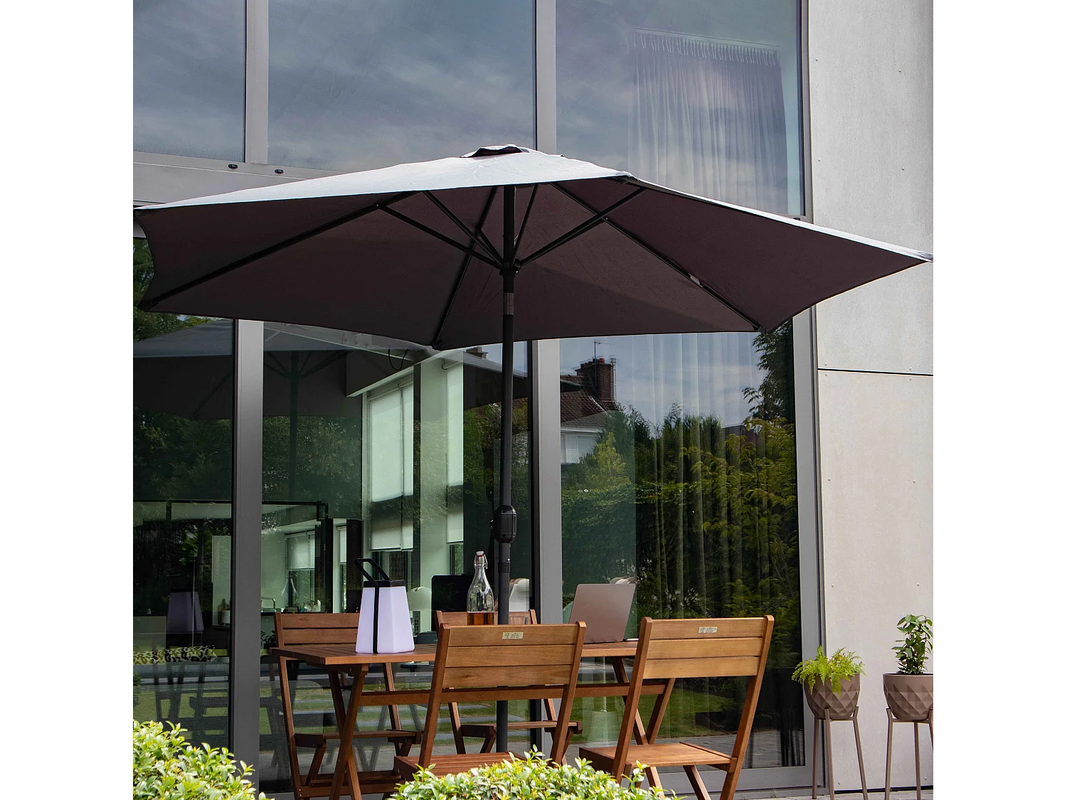 Parasol droit 3m en aluminium gris anthracite - Matera